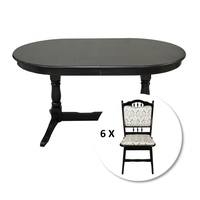 Set masa extensibila EUROPA ovala cu 6 scaune FLANDER stofa print 02, lemn masiv, wenge, 160 240x90x70 cm - 1