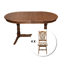 Set masa extensibila EUROPA ovala cu 6 scaune IZA stofa print 07, lemn masiv, nuc, 160 240x90x70 cm - 1