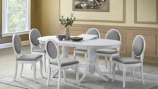 Set Masa extensibila NICE, lemn masiv, ovala, alb 150 190x90x76 cm + 6 Scaune living BENONI, alb + gri, 44.5x50.5x92 cm