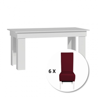 Set masa MONTILLA dreptungiulara cu 6 scaune VANESSA, alb + piele ecologica bordo, 160x80x75 cm - 1