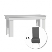 Set masa MONTILLA dreptungiulara cu 6 scaune VANESSA, alb + piele ecologica gri, 160x80x75 cm - 1