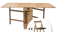 Set Masa plianta cu role si loc de scaune cu 4 scaune pliante BASIC, fag + piele ecologica wenge, 92 180x92x80 cm