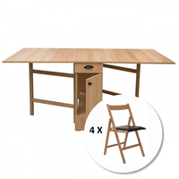 Set Masa plianta cu role si loc de scaune cu 4 scaune pliante BASIC, fag + piele ecologica wenge, 92 180x92x80 cm - 1