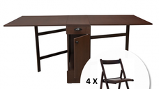 Set Masa plianta cu role si loc de scaune cu 4 scaune pliante BASIC, wenge + piele ecologica wenge, 92 180x92x80 cm