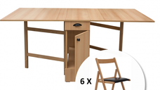 Set Masa plianta cu role si loc de scaune cu 6 scaune pliante BASIC, fag + piele ecologica wenge, 92 180x92x80 cm