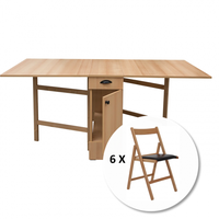 Set Masa plianta cu role si loc de scaune cu 6 scaune pliante BASIC, fag + piele ecologica wenge, 92 180x92x80 cm - 1