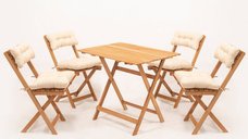 Set masa si 4 scaune gradina MY004A, 5 piese, crem si natural, dimensiuni 80x60x72 cm