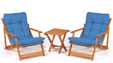 Set masuta si scaune gradina MY007, 3 piese, albastru + natural, 50x50x81 cm