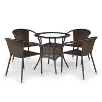 Set MIDAS, masa de gradina cu 4 scaune, model ratan, maro inchis, 74x74 cm - 1