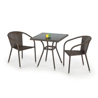 Set MOBIL, masa de gradina cu 2 scaune, model ratan, maro inchis, 70x70x74 cm - 1