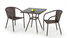 Set MOBIL, masa de gradina cu 2 scaune, model ratan, maro inchis, 70x70x74 cm