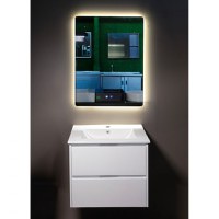 Set mobilier baie PVC alb Andra YJ-60-800 cu lavoar ceramic si oglinda cu LED antiaburire 80 cm - 1