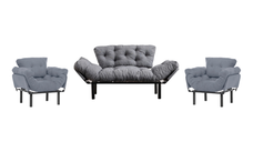 Set NITTA 2-1-1, canapea extensibila 3 locuri si 2 fotolii extensibile, nuanta gri