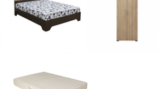 Set Pat Alma 140x200 cm cu picioare + Saltea superortopedica 140x200 cm + Dulap Corinne 2 usi bara haine