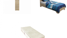 Set Pat Alma 90x200 cm cu picioare + Saltea superortopedica 90x200 cm + Dulap Alma 1 usa