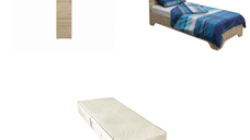 Set Pat Alma 90x200 cm cu picioare + Saltea superortopedica 90x200 cm + Dulap Alma 1 usa