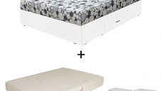 Set Pat Alma, cu sertar, alb + Saltea superortopedica, 160x200 cm + 2 Noptiere ALMA, 2 sertare