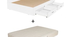 Set Pat Colt Alma, cu 2 sertare, alb + Saltea superortopedica, 160x200 cm