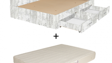 Set Pat Colt Alma, cu 2 sertare, pin antichizat + Saltea superortopedica, 160x200 cm