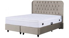 Set Pat tapitat CROWN, 160x200 cm, lada depozitare, bej + Saltea CROWN, cu arcuri, 160x200 cm, H 27 cm