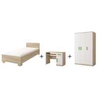 Set SMYK III cu pat 90x200 cm, birou si dulap 3 usi, sonoma deschis + verde - 1