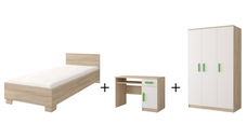 Set SMYK III cu pat 90x200 cm, birou si dulap 3 usi, sonoma deschis + verde