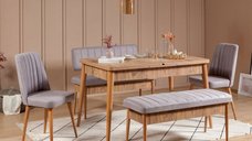 Set VINA cu masa extensibila si 4 scaune, 5 piese, pin atlantic si soho, 130x80x77 cm