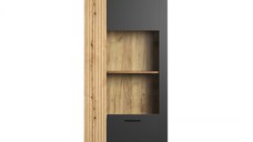 Vitrina ESTEBAN, 2 usi, geam, grafit + stejar evok, 80x42x195 cm