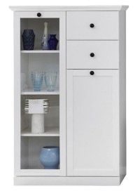 Vitrina joasa BRANDSON, 2 usi, 2 sertare, geam, alb, 81x41x129 cm - 1