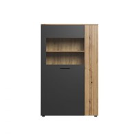 Vitrina joasa ESTEBAN, 2 usi, geam, grafit + stejar evok, 90,4x42x146 cm - 1