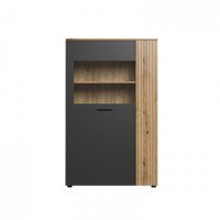 Vitrina joasa ESTEBAN, 2 usi, geam, grafit + stejar evok, 90,4x42x146 cm - 1