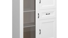 Vitrina joasa RIVA, 3 usi, 1 sertar, geam, alb + stejar harbor, 102,7x41x133,6 cm