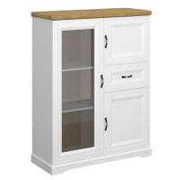 Vitrina joasa RIVA, 3 usi, 1 sertar, geam, alb + stejar harbor, 102,7x41x133,6 cm - 1