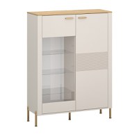 Vitrina joasa RUBEN, 2 usi, geam, casmir + stejar piatra, 116,4x42,2x153 cm - 1