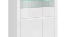 Vitrina joasa VIGO, 4 usi, geam, alb + stejar wotan, 98x41,5x156,5 cm