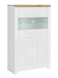 Vitrina joasa VIGO, 4 usi, geam, alb + stejar wotan, 98x41,5x156,5 cm - 1