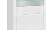 Vitrina joasa VIGO, 4 usi, geam, alb + stejar wotan, 98x41,5x156,5 cm