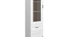 Vitrina RIVA, 2 usi, 1 sertar, geam, alb + stejar harbor, 52,4x41x212,6 cm