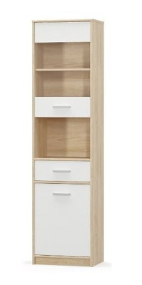 Vitrina TIPS, 2 usi, 1 sertar, geam, stejar sonoma + alb, 50,2x34,3x195 cm - 1