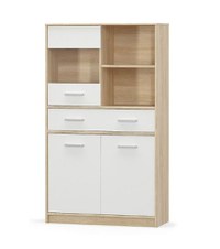 Vitrina TIPS, 3 usi, 1 sertar, geam, stejar sonoma + alb, 83,4x34,3x144,7 cm - 1