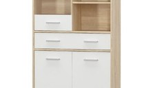 Vitrina TIPS, 3 usi, 1 sertar, geam, stejar sonoma + alb, 83,4x34,3x144,7 cm