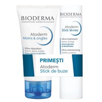 Bioderma Pachet Atoderm crema de maini si unghii 50 ml + stick de buze 4 g - 1