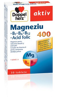 Doppelherz Aktiv Magneziu 400 mg B1 + B6 + B12 + Acid Folic 30 Tablete - 1