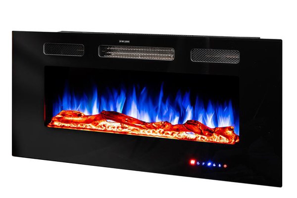 Semineu electric de perete/incorporabil Adeli multicolor, Art Flame, 130 de combinatii ale culorii flacarilor, Termostat, Cristale si busteni