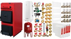 Centrala pe combustibil solid Fornello T-PRO 35 kW cu radiatoare, boiler si accesorii complete