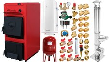 Centrala pe combustibil solid Fornello T-PRO 35 kW - Pachet complet cu cos inox, boiler si accesorii
