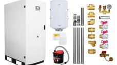 Centrala termica pe peleti Fornello GT 25 Standard, echipata cu pompa circulatie Wilo, vas expansiune, manometru, boiler fornello 100 l, kit evacuare 3.5 ml, Termostat Salus 091FLRFV2 si Aspirator Cenusa, fitinguri