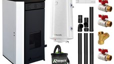 Fornello EVA 25 KW: Pachet complet termosemineu pe peleți cu Wi-Fi, pompa de circulatie, boiler 100L si kit montaj
