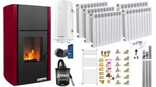 Fornello Fiama Confort 25 kW - Pachet Complet pentru Incalzire cu Peleti, Culoare Bordeaux