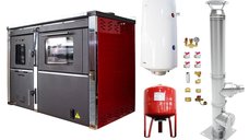Fornello STAR Red 34 kW - Termosemineu pe combustibil solid cu plita si cuptor, inclusiv kit montaj si boiler termoelectric 100l